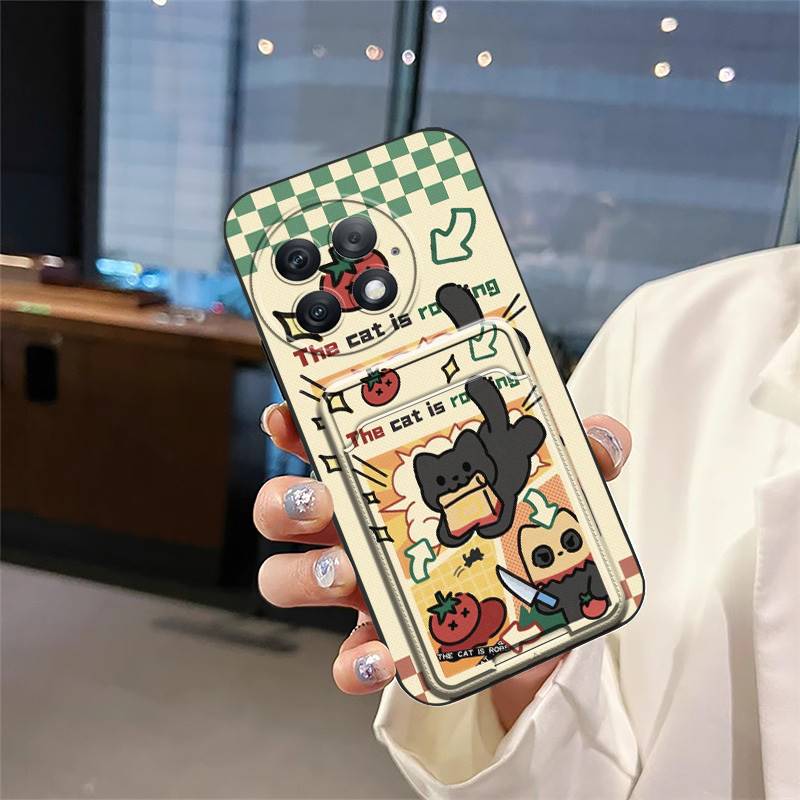 Waterproof Back Cover Phone Case For OnePlus Ace2 Pro/1+Ace2 Pro Card sleeve Cute Soft case Silicone Card slot TPU Cover