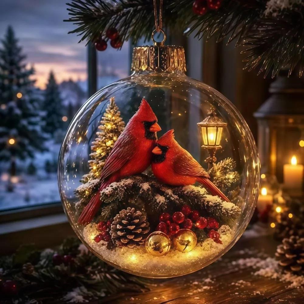 2pc Acrylic Material Christmas Ball Ornament Transparent Design with Light Santa Claus Pendant Hanging Christmas Decor