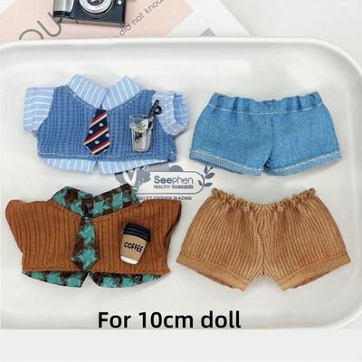 10cm Puppenkleidung Mini-Hemd Krawatte Hosen Set Blau Braun Wechselkleid Spielpuppe Bluse Hosen Anzug Foto Requisite Spielhaus