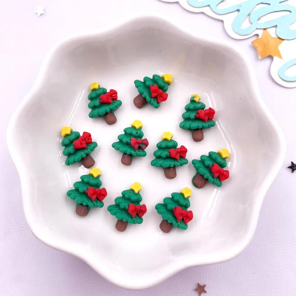 20pcs Resin Mini Colorful Painted Christmas Snowman Tree Santa Claus Deer Snowflower Bow Flatback Figurines DIY Scrapbook Crafts