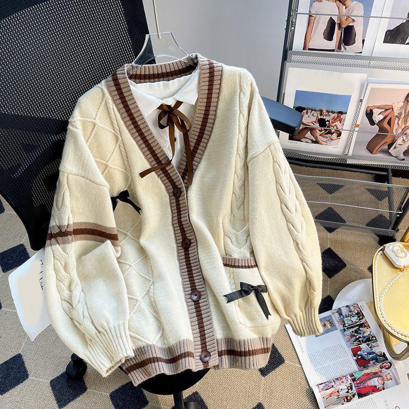 Deeptown Sweet Coquette Sweaters Cardigan Women Kawaii Bow Knitted Cardigan Japanese Preppy Style Lolita Knitwears JK Jumpers
