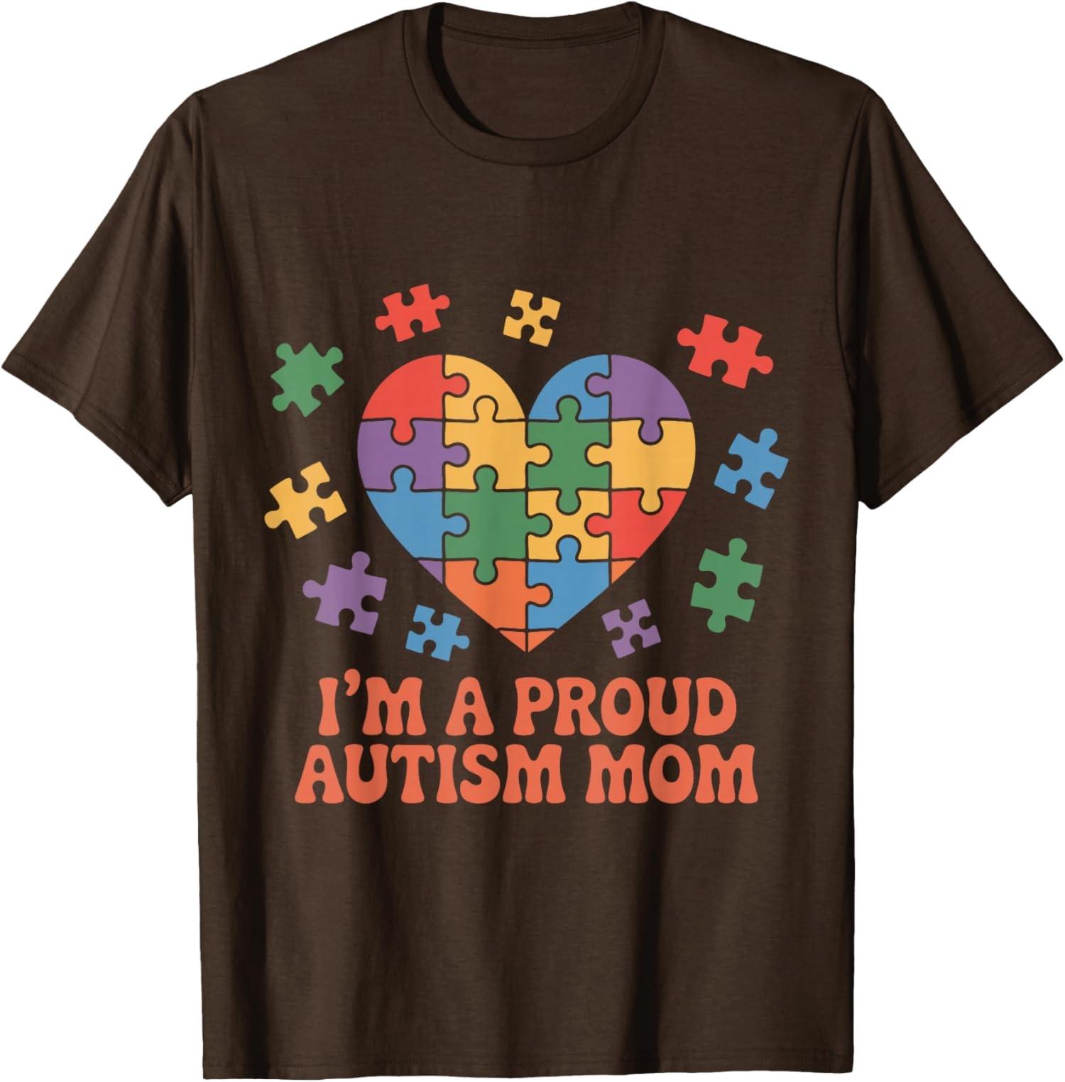 Proud Autism Mom Puzzle Awareness Neurodiversity Unisex T-Shirt S разноцветный