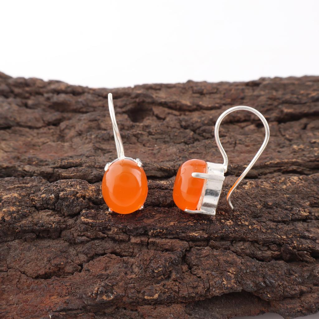 Carnelian Gemstone Earrings, Gemstone 925 Solid Sterling Silver Earrings, Handmade Boho Jewelry, Birthday Gift For Her