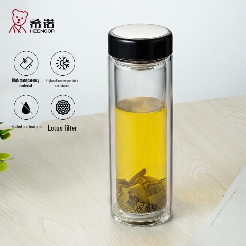 HEENOOR Portable Double-Layer Insulated Glass Cup