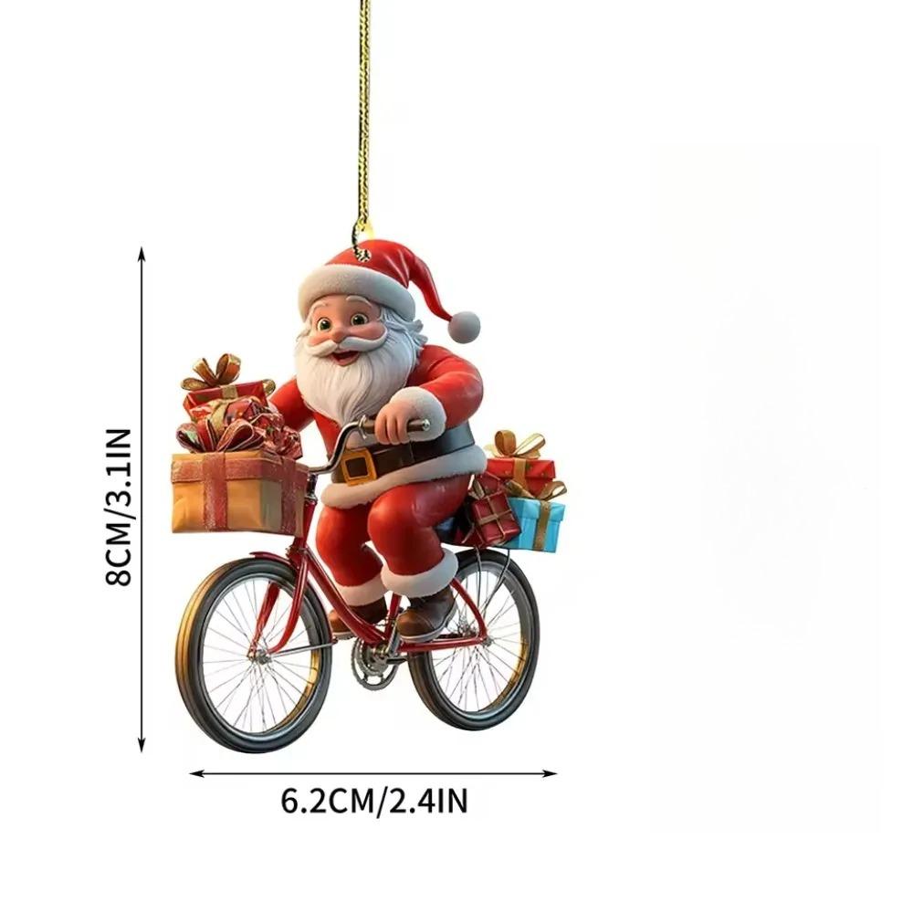 Acrylic Winter Decorative Hanging Cartoon Santa Claus Bicycle Gifts Christmas Pendants Christmas Tree Decoration, Durable Acrylic Sign