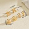 3Pairs/set Beach Style Metal Shell Star Stud Earrings Set for Women Bohemia Gold Starfish Geometric Earrings Ocean Life Jewelry
