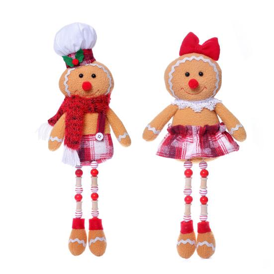 Christmas Doll Large Size Plush Gingerbread Man Boy Girl Figures with Chef Hat Bowknot Ornament Window Holiday Xmas Decoration