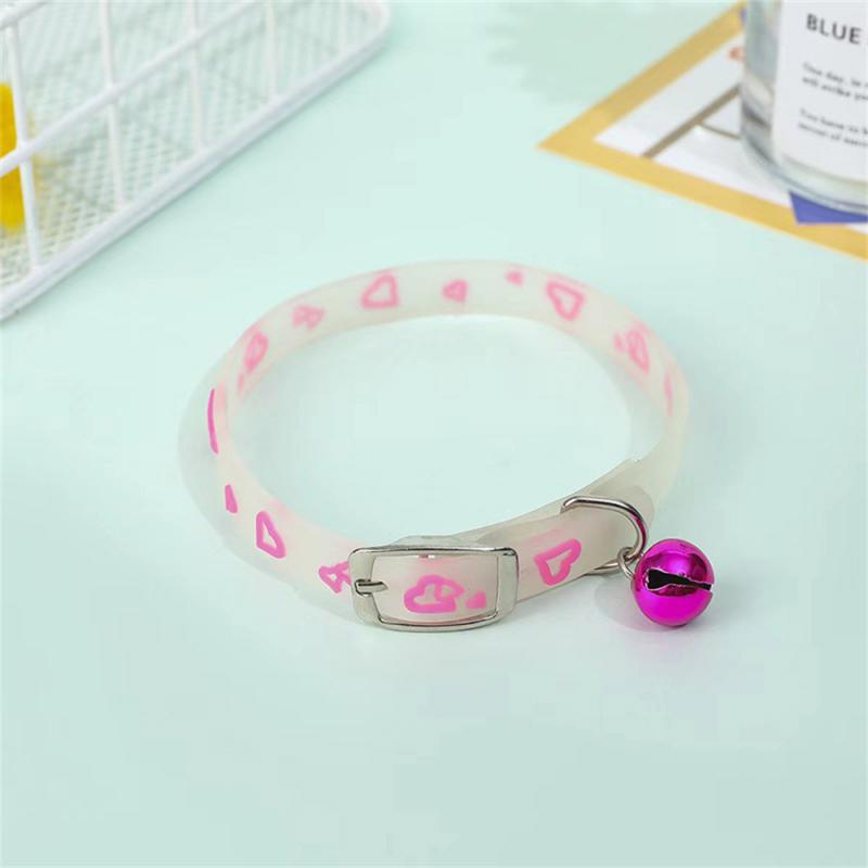 Luminous Cat Necklace Glowing Small Dog Cat Collar Anti-Loss Fluorescent Silicone Cat Bell Collar Neck Ring Pet Cat Accessories