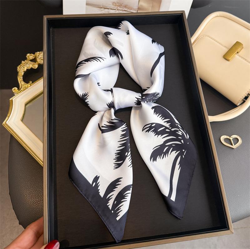 New Fashion Coconut Tree Print Silk Square Scarf Women Suitable All Seasons Decoration Neck Tie Kerchief Wraps Female Hijab