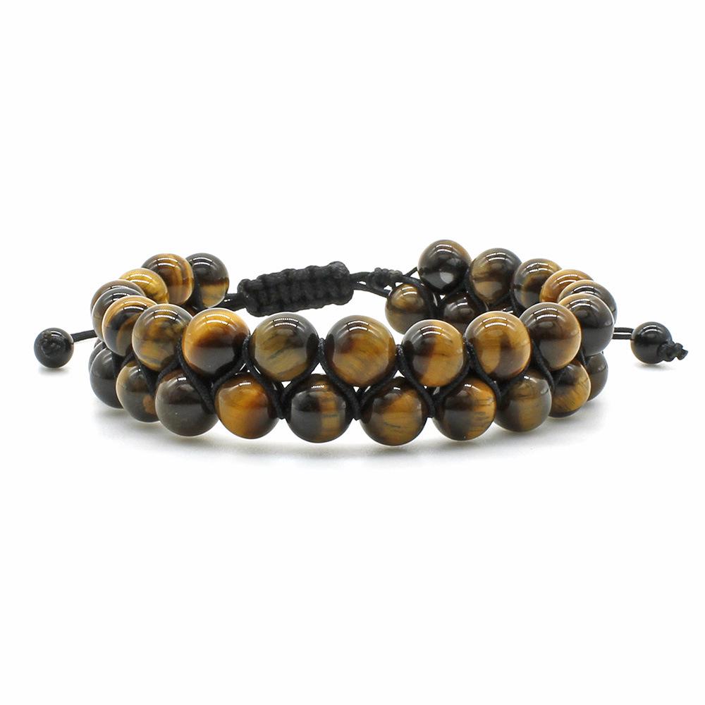 European-American White Turquoise & Lava Stone Double Layer Adjustable Bracelet