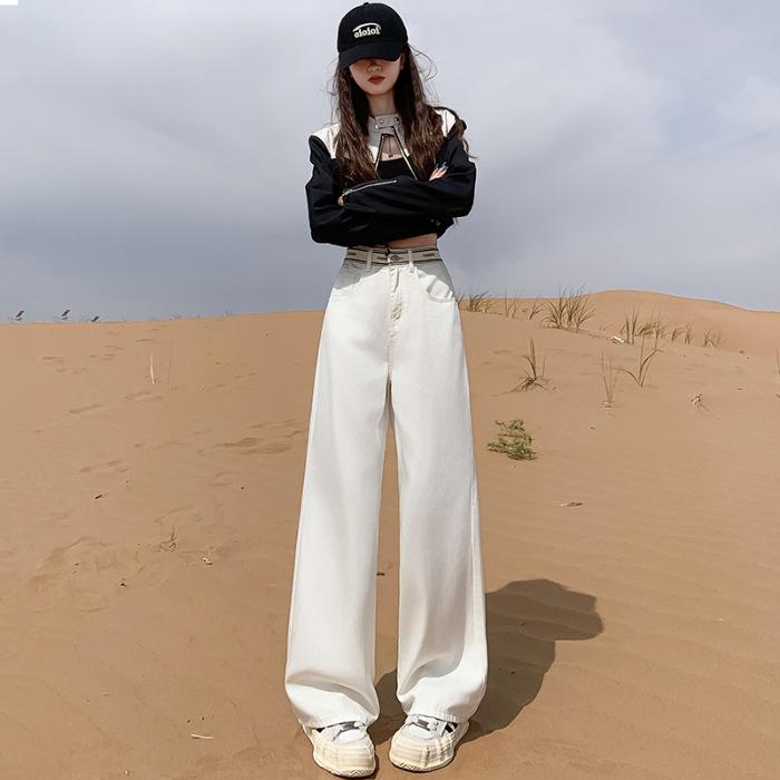 Women s Spring/Summer 2025 Denim Blue Fade-Resistant Wide-Leg Retro Jeans XS