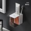 Simple Magnetic Mouthwash Cup Set for Home Wall-mounted Toothbrushing Cup Stand for Three-person Family Dental Cylinder