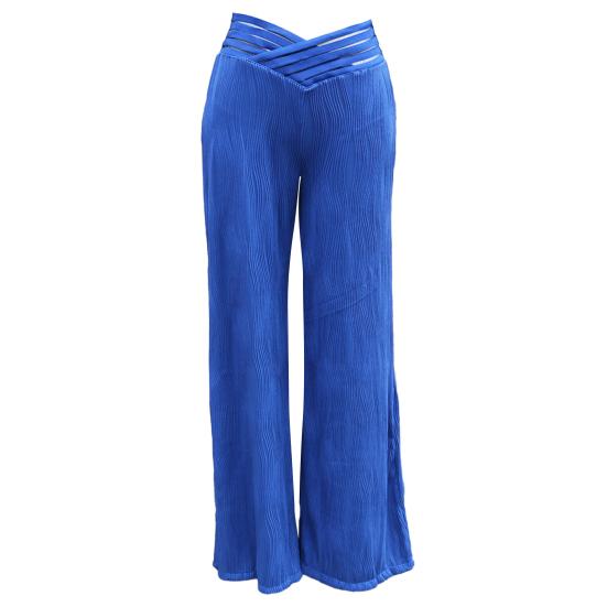 Calças Flare Plus Size para Mulheres V Crossover Cintura Alta Calças Boca de Sino Casuais Boho Jacquard