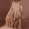 Qooth Plus Size Tulle Maxi Skirt Asymmetric Full Flare Tiered Skirt QT2731