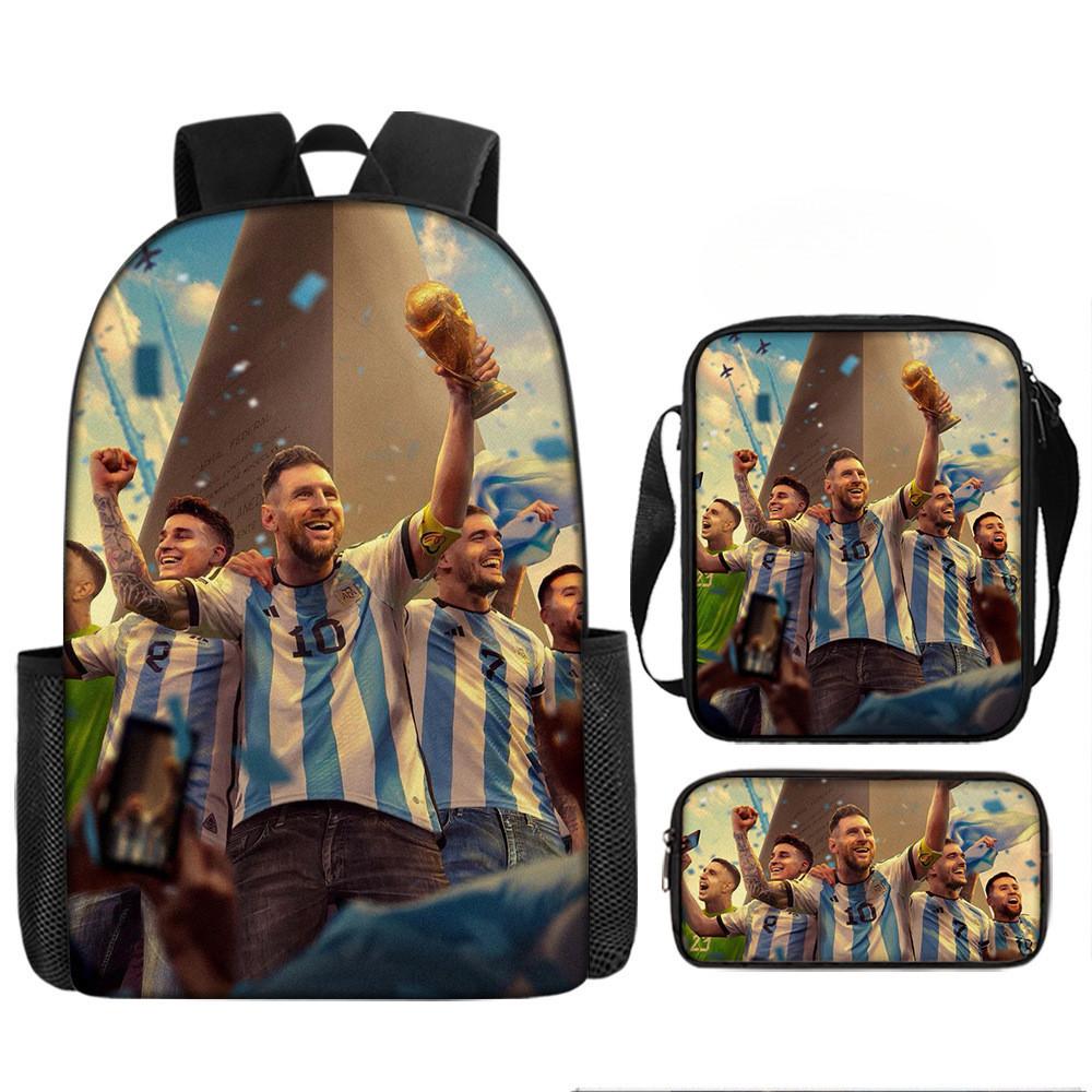 Messi Soccer Kids Backpack Set With Breathable Oxford Fabric For School Children