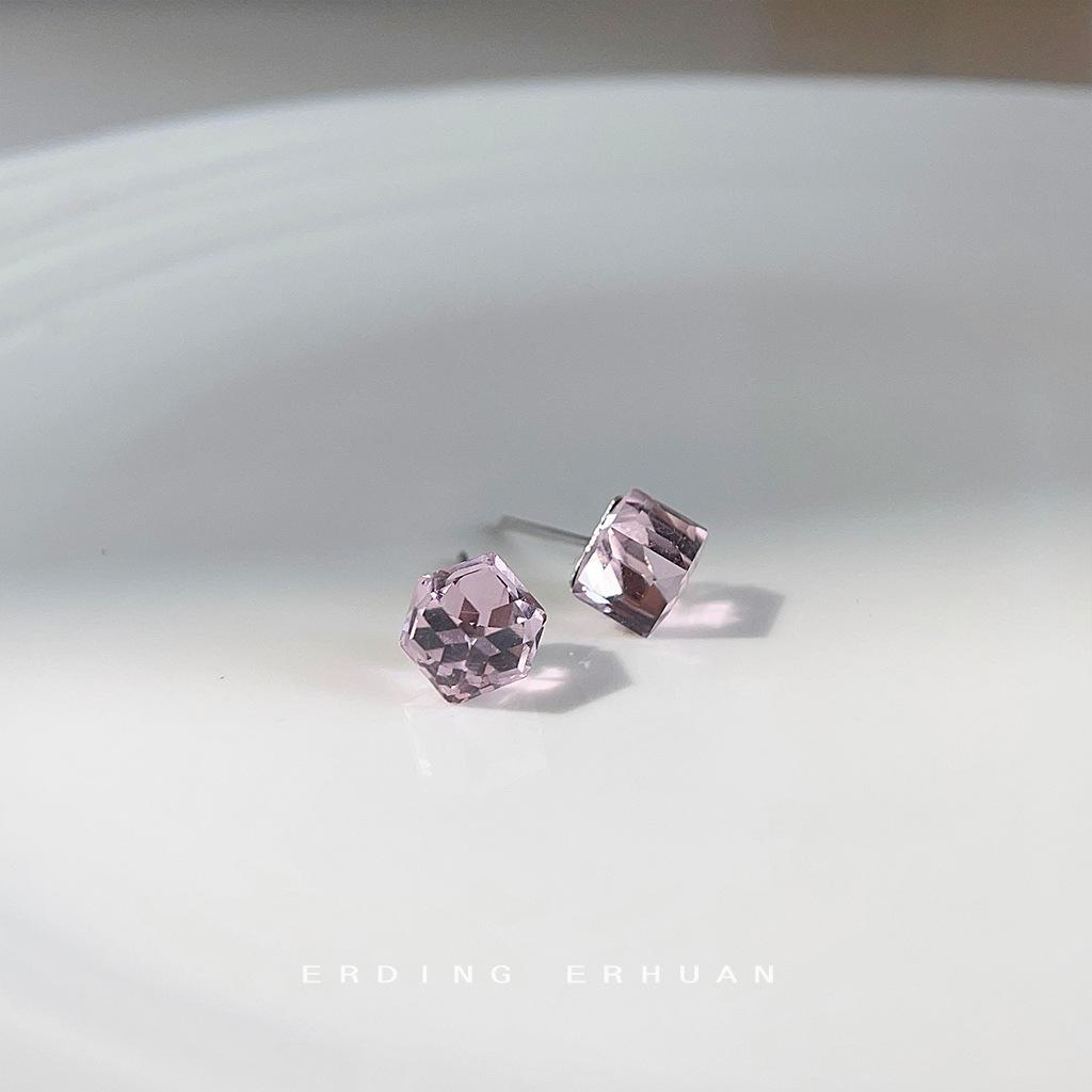 925 Silver Needle Square Glass Crystal Stud Earrings Geometric Versatile Earrings