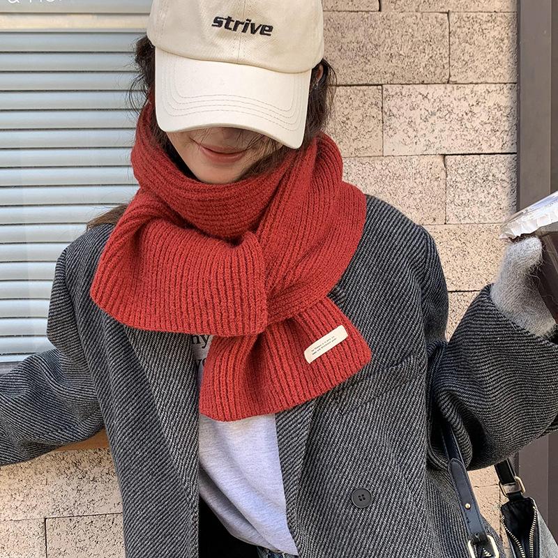 Écharpe Douce Tricotée pour Femmes Couleur Unie Style Collège Écharpe Chaude