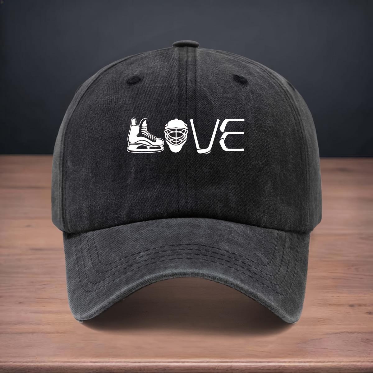

Men s Popular Printed Ice Hockey Equipment LOVE Pattern Baseball Cap Soft Top Design Universal Adjustable Peaked Cap