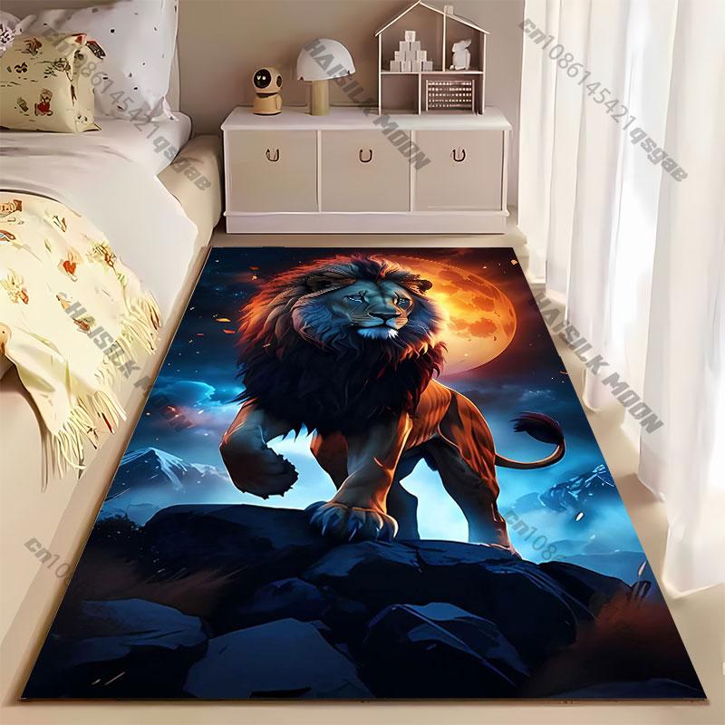 Majestic Lion Under Glowing Moon Carpet Yoga Living Room Room Decor Children's Crawling Mat Doormat Area Rug Games Mat