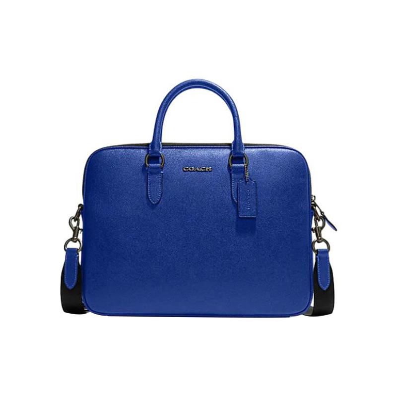 

COACH Liam 33 Solid Color Letter Logo Logo Zipper Closure Leather Briefcase Handbag Large Men s Blue синій