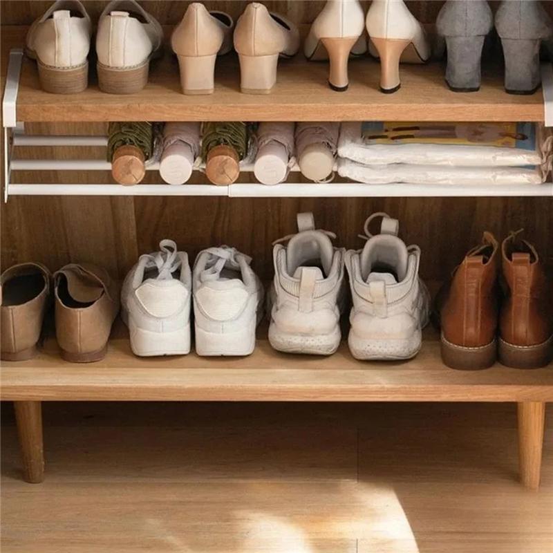 Adjustable Shoe Rack Under-Shelf Holder With Hanging Basket For Home Shoe Cabinet Space-Saving Layered Organizer