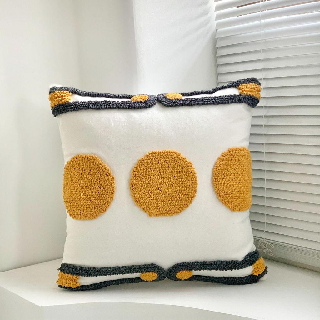 Bohemian Tassel Loop Pile Embroidered Throw Pillow for Sofa and Living Room