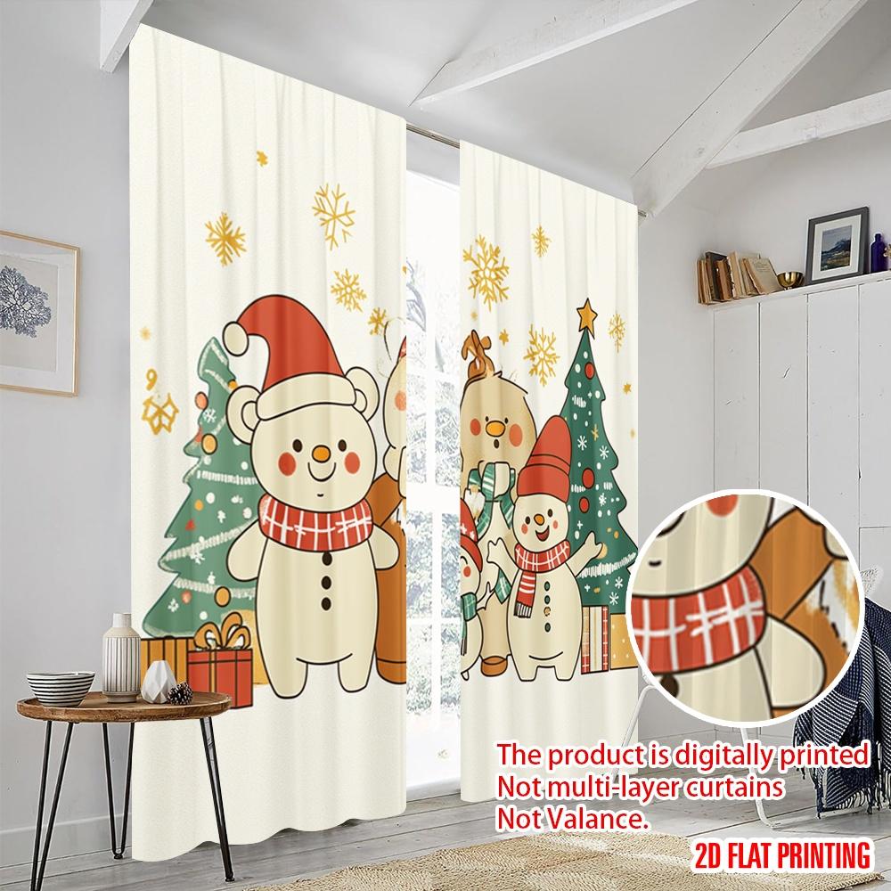 2pcs,2D plane printing Popular Curtain Panels Christmas bears snowmen cute (4) Durable Polyester (without rod) Decorations For