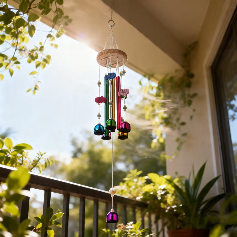 Colorful Metal Wind Chimes Wooden Top Hanging Decor With Flower Beads Wind Chime For Home Garden Patio Terrace Decor Wind Chimes