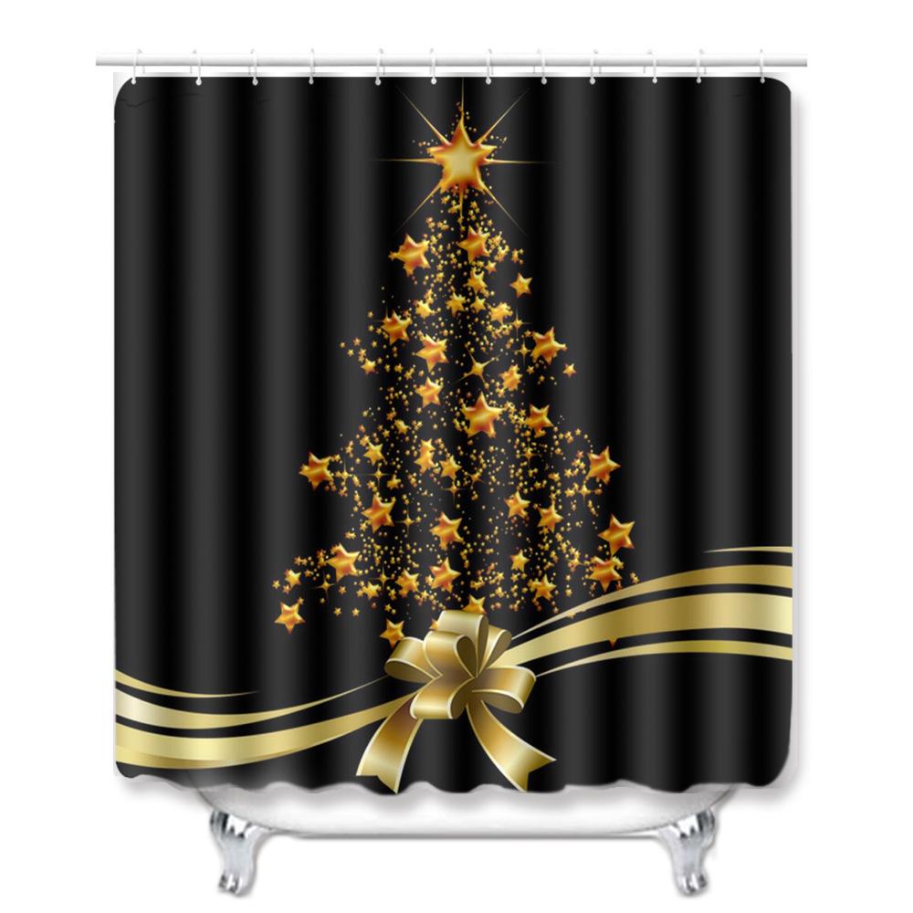 Christmas Waterproof Shower Curtain Four-Piece Combination Floor Mat Entrance Door Mat Bedroom Living Room Carpet