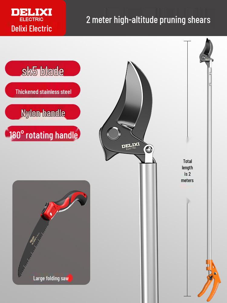Delixi Elektrische Teleskop-Astschere für hohe Äste und Obstbäume.
