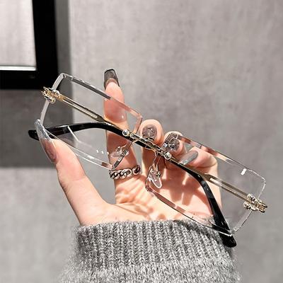 Occhiali Rettangolari Senza Montatura Lenti Trasparenti Chic per Donna Montatura in Metallo Forma Quadrata Occhiali alla Moda Minimalisti