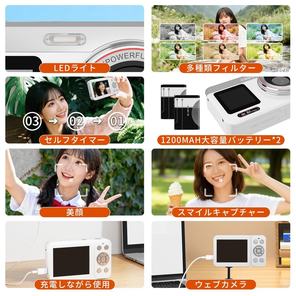 Fesaymi 5K Digital Camera with Wi-Fi Transfer, 80MP Dual Screen, 18x Digital Zoom, Autofocus, and Webcam for Selfies, Compact Design for Kids and