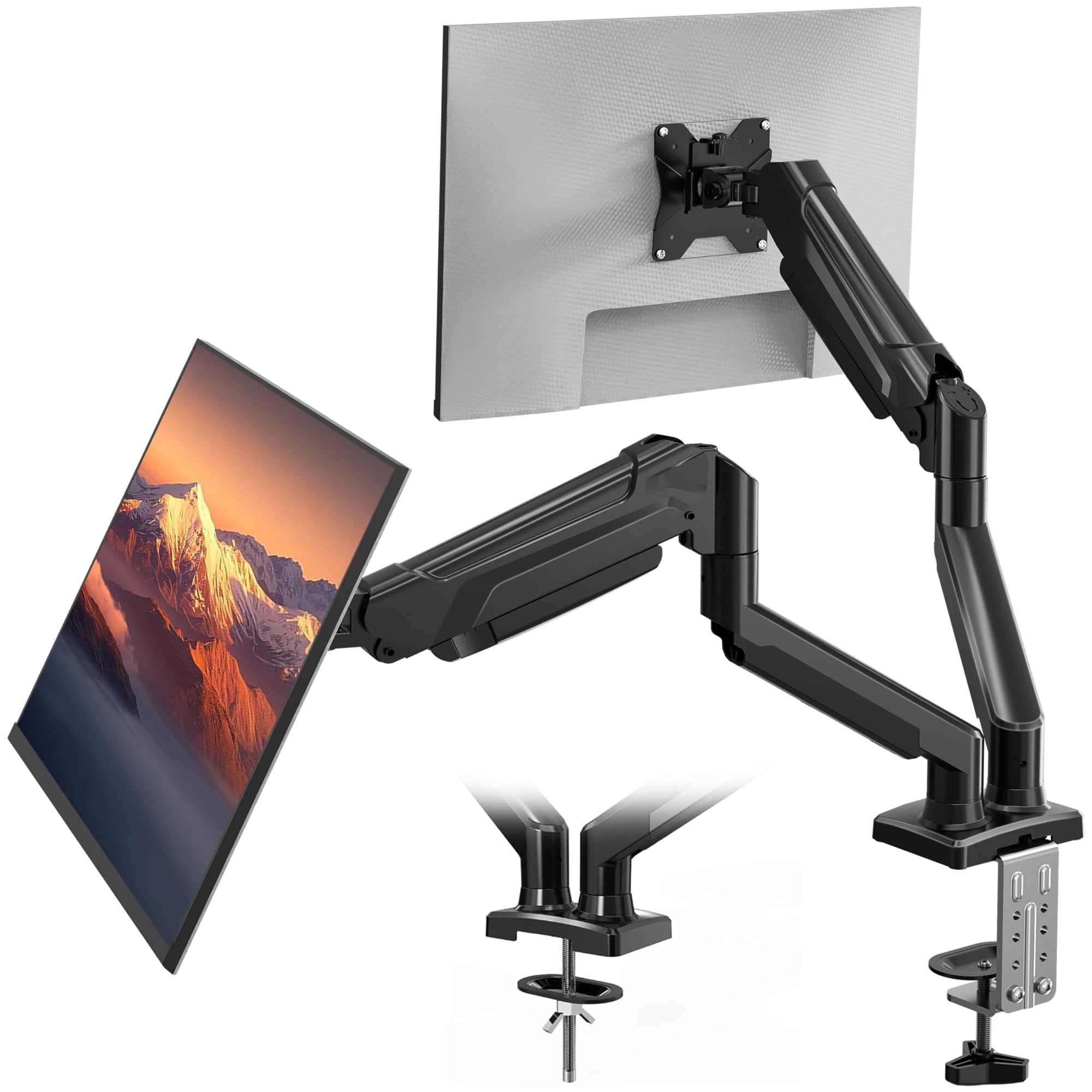 

1homefurnit Кронштейн для монитора Двойной дюймовый Совместимый Грузоподъемность 9 кг Газовая пружина Стандарт VESA Регулируемая высота Наклон Поворот Вращение Система организации кабелей чёрный