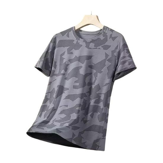 Summer Men T-shirt Round Neck Short Sleeves Thin Quick-drying Loose Camouflage Print Pullover Mid Length Casual Daily Wear Sport Travel Top