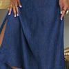 Women Half Sleeve Side Slitting Hem V-neck Loose Long Denim Dress Streetwear for Daily Life