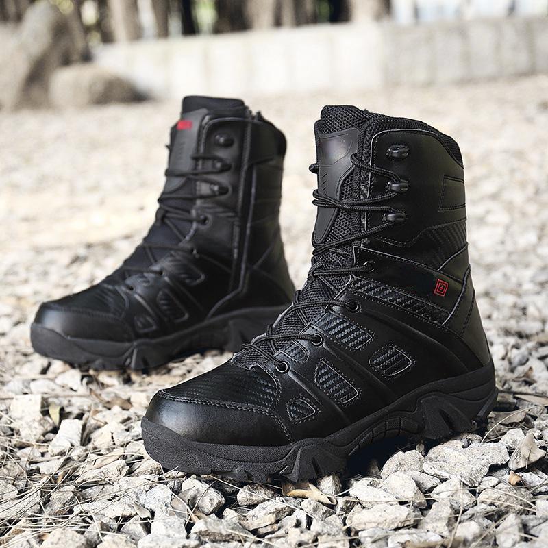 Men Military Boots Solid Color Lace Up Tactical Boots Leather High Top Men Boots Size 39-47