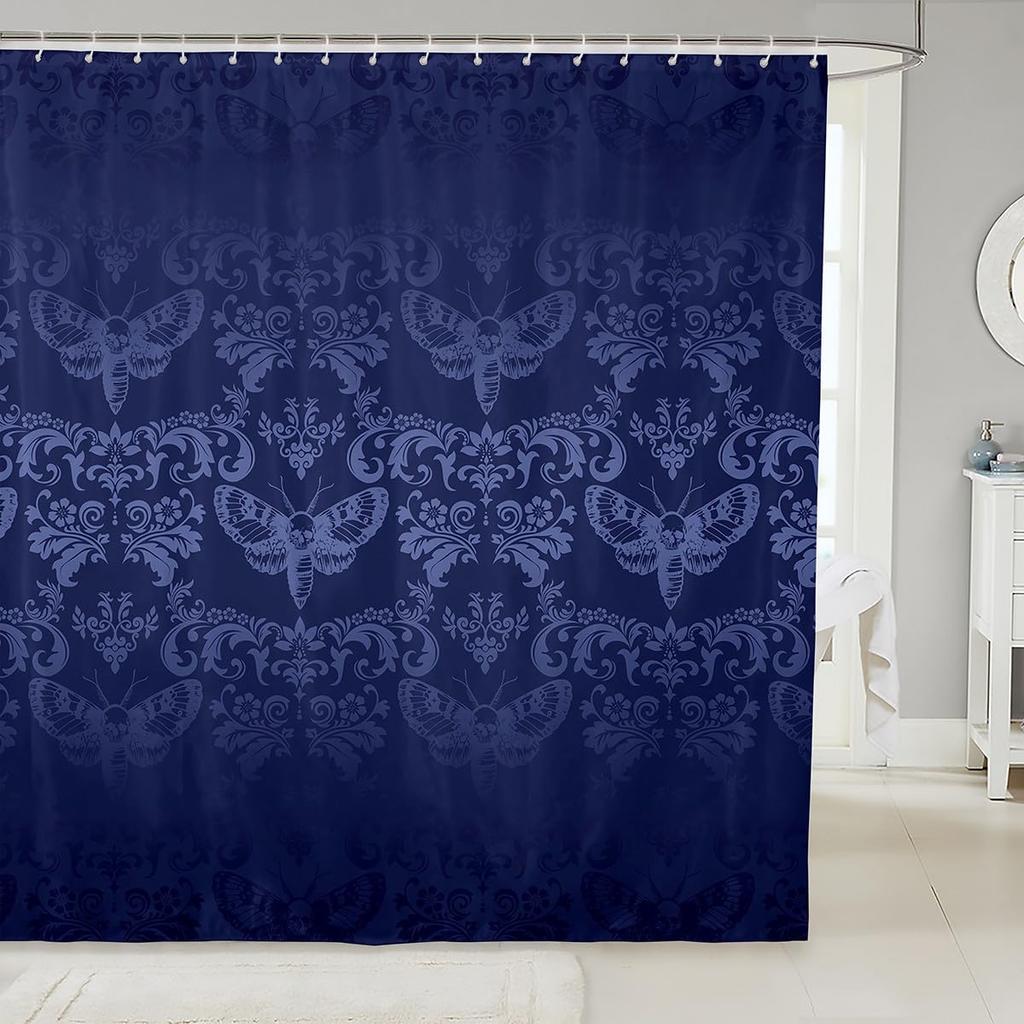Vintage Boho Damask Floral Bathroom Curtain,Bohemian Exotic Goth Shower Curtain Victorian Baroque Flower Shower Bathtub Decor