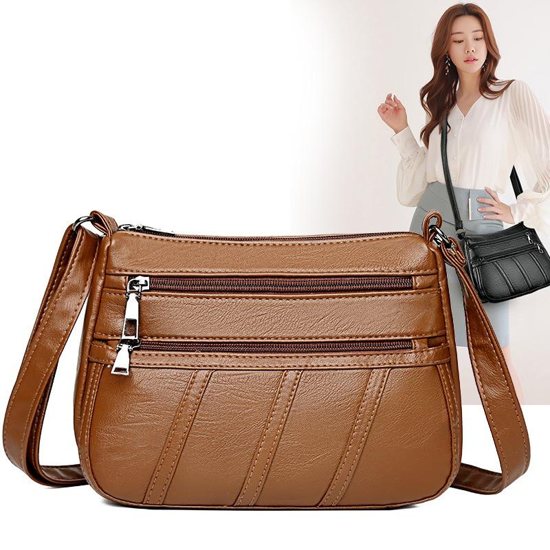New Soft Leather Texture Women's Bag Shoulder Messenger Bag Fashionable Casual Mother Bag Multi-layer Large-capacity Shoulder Messenger Bag
