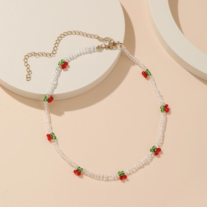 Korean Fashion Kpop Cherry Choker Transparent Beads Women Necklace For Female Pendant Necklaces Party Jewelry Gift