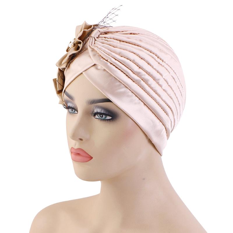 Big Flower Accessories Imitation Silk Pleated Turban Hat Ethnic Hat Indian Hat Ladies Wedding Hat