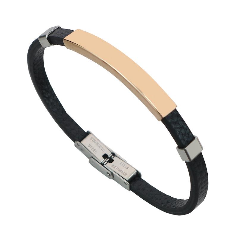Engravable Titanium Steel and Leather Bracelet - Korean Style Stainless Steel Lucky Bracelet