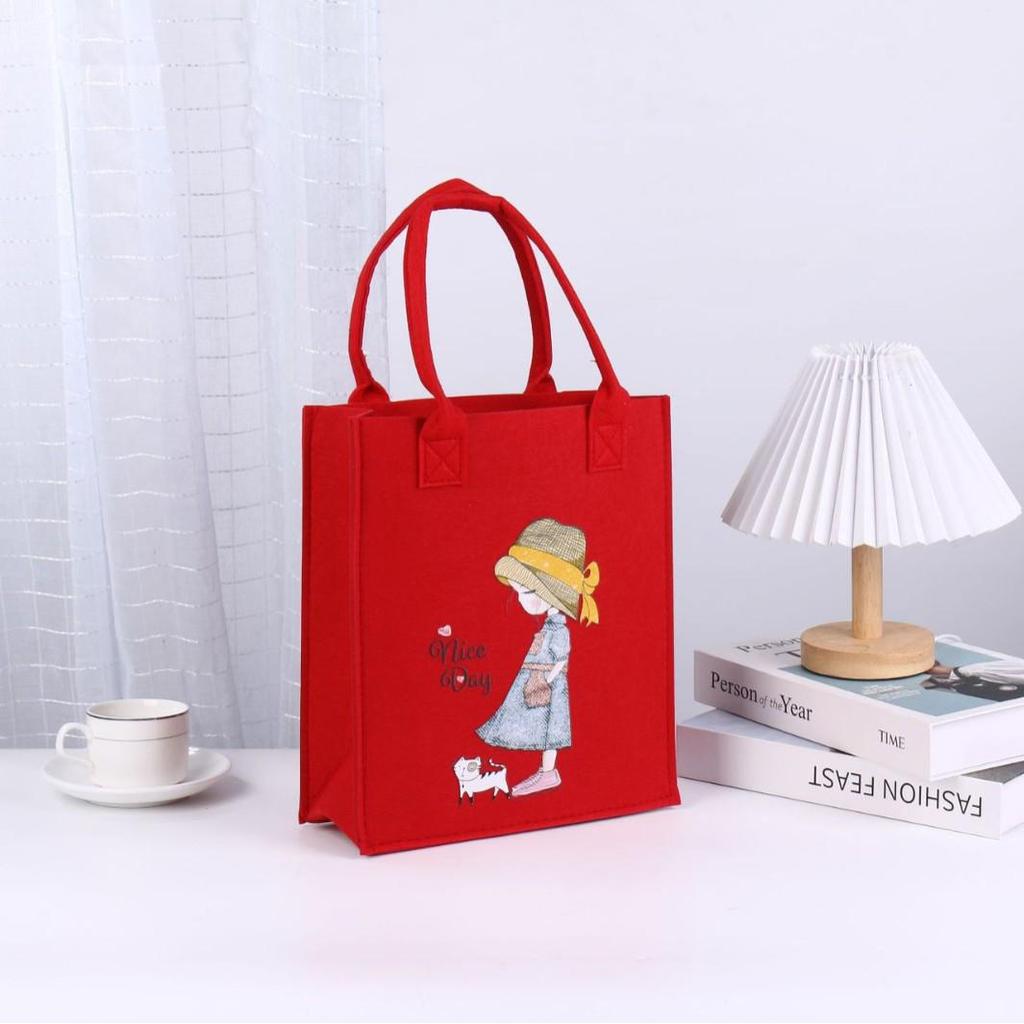 2025 Trendy Fashion Felt Tote Handbag - Cartoon Pattern Heat Transfer