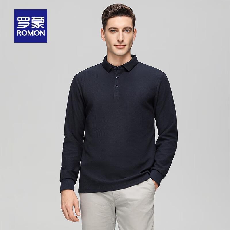 

ROMON Men s Silk-blend Waffle Polo Long-Sleeve T-shirt 170/88A
