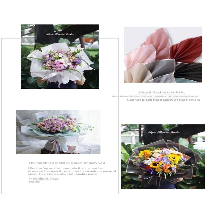 20Pcs Flower Wrapping Paper Golden Border Rose Korean Style Half Transparent Gifts Packing Paper Diy Bouquet Wrapping Material