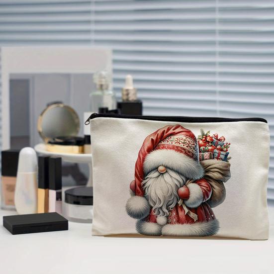 baizihuahu Cosmetic Storage Bag, with Black Zipper Smooth Opening, Thick Wear-Resistant Canvas Pouch, Christmas Pattern Printed Multipurpose