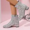 2025 New Women Boots Autumn Winter Party Chunky Heels Shoes for Women Sequins Round Toe Ankle Boots Women Botas De Mujer