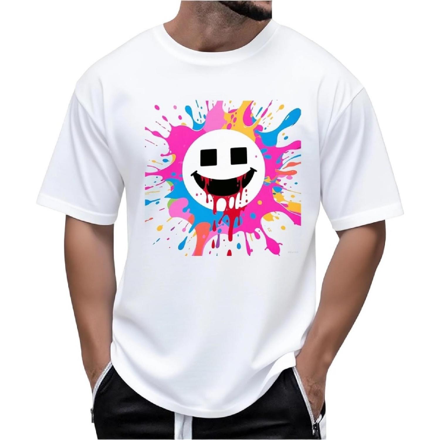 Mens Graffiti Funny Halloween T-Shirts Novelty Spoof Horror Face Graphic Casual Crewneck Short Sleeve Loose Tee Tops S