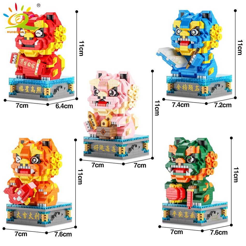 Chinese Style Lucky Dancing Lion Diamond Micro Building Blocks Table Decoration Bricks Kids Assembled Toys for Children