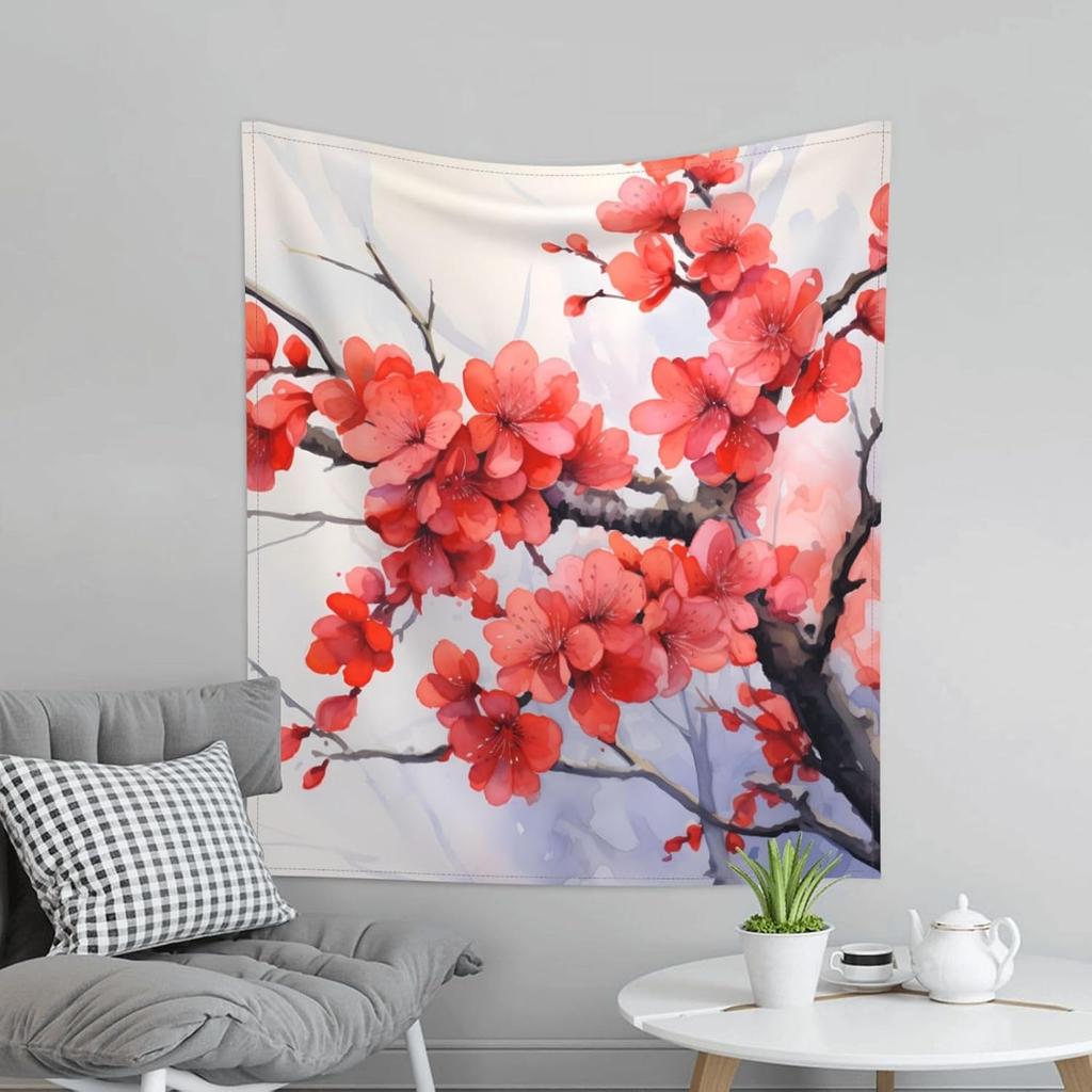 Hanging Red Plum Blossom Tapestry for Bedroom Personalized Tapestry Custom Backdrop Banner Aesthetic Wall Tapestries Wall Art