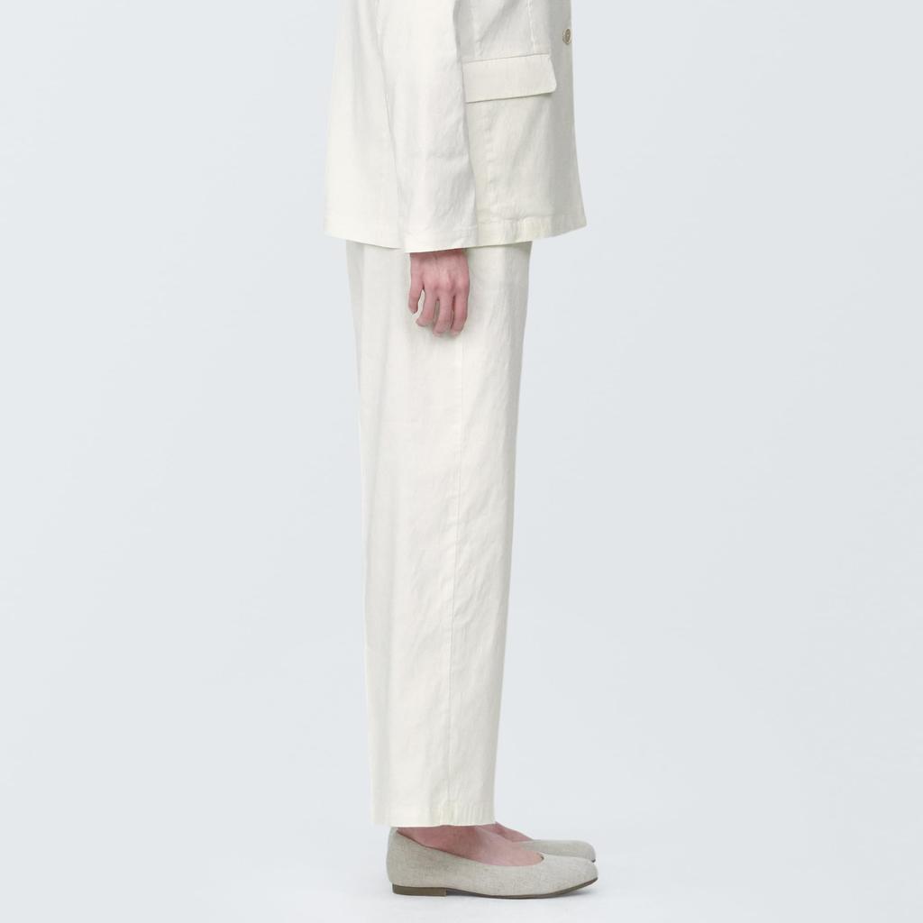 MUJI Women's Hemp Blend Stretch Straight Pants, Off-White, Size XL, BE1QVA4S